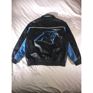 Vintage NFL Carolina Panthers Black & Blue Color Blocked Faux Leather Jacket XL